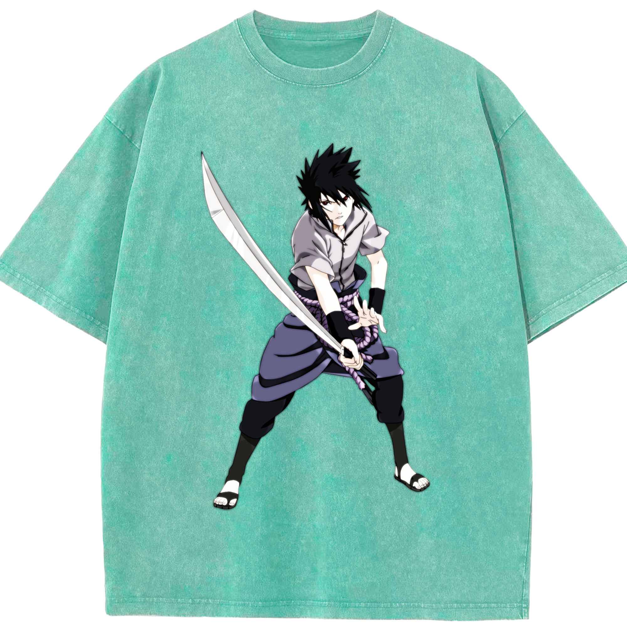 （画像用） NARUTO -ナルト- うちは サスケ Uchiha Sasuke 綿100% ヴィンテージ風 半袖Tシャツ（フロントプリント）
